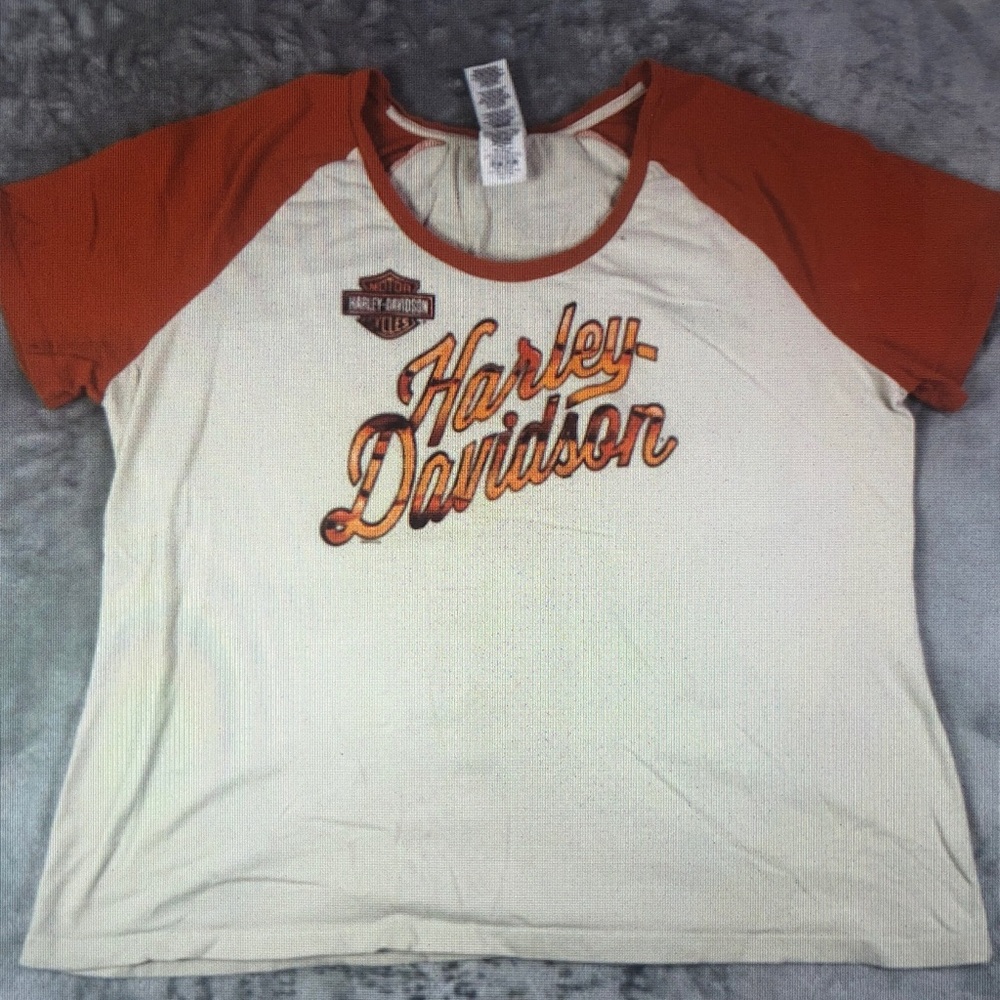 Harley-Davidson Orange and Cream Raglan Tee